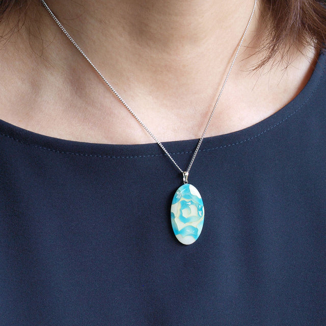 Yusen-Shippo Pendant Necklace - Rose Blue, Japanese Jewelry