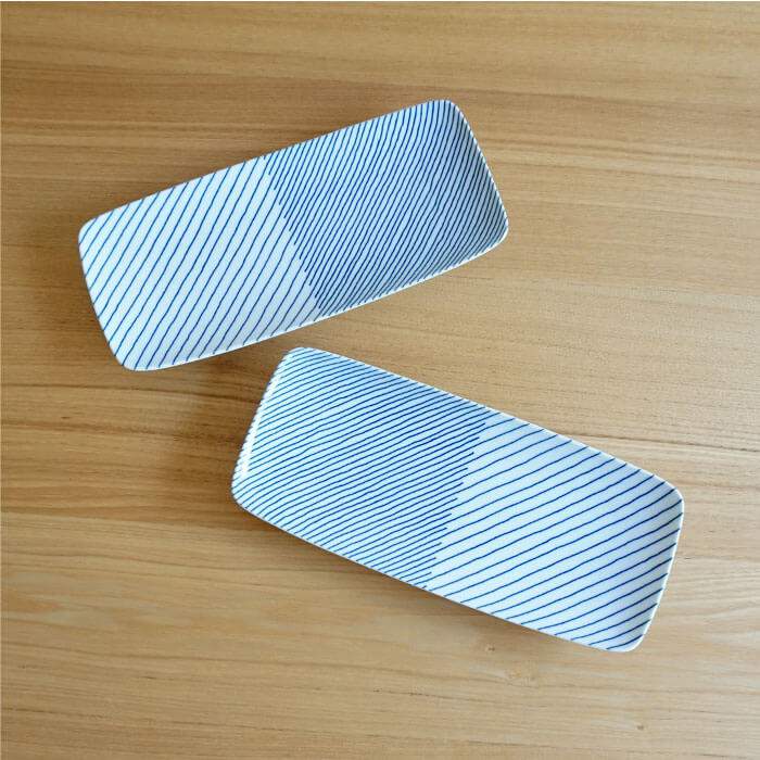 Hasami Yaki(ware) Plate Set of 2pcs - Striped Pattern -, Japanese Hasami ware plate