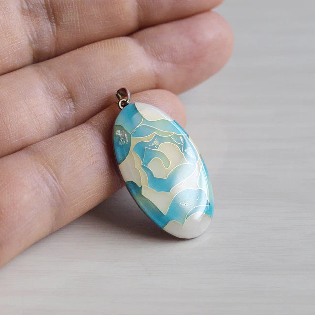Yusen-Shippo Pendant Necklace - Rose Blue, Japanese Jewelry