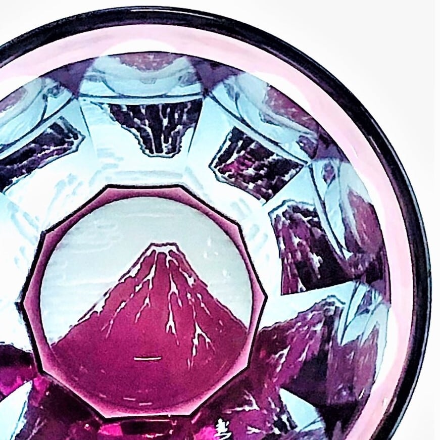 Edo Kiriko Glass Tumbler - Red Fuji by Katsushika Hokusai (Pink × Light Blue)