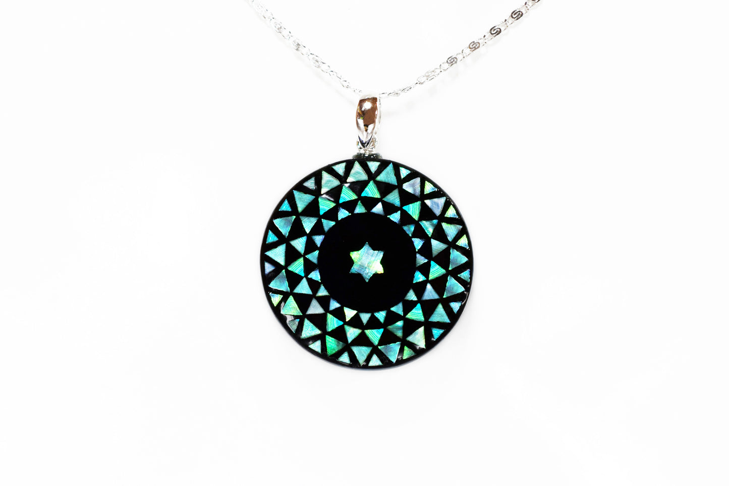 Raden Pendant Necklace - Geometry / Green Color / Small Size-, Japanese Lacquer Jewelry, Kyoto Jewelry