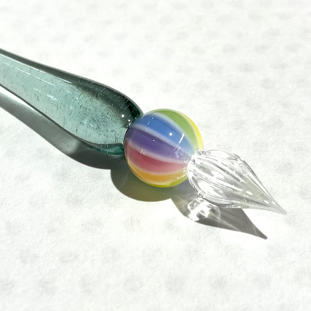 Japanese Glass Dip Pen - Rainbow Ball / Light Blue Green - , Gifts for Writers