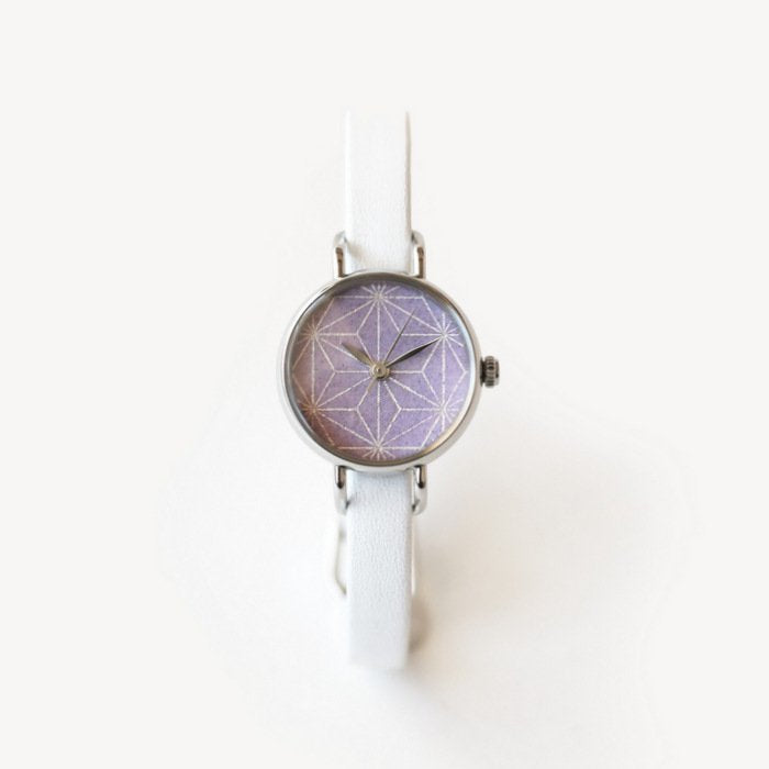 Women's Wristwatch - Wisteria Purple Color with Asanoha(hemp leaf) pattern, Japanese handmade wrist watch