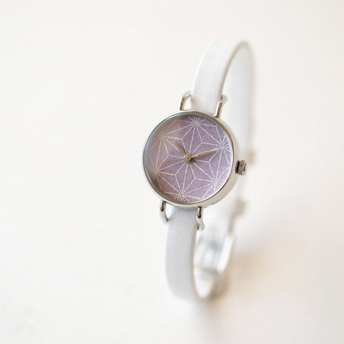 Women's Wristwatch - Wisteria Purple Color with Asanoha(hemp leaf) pattern, Japanese handmade wrist watch