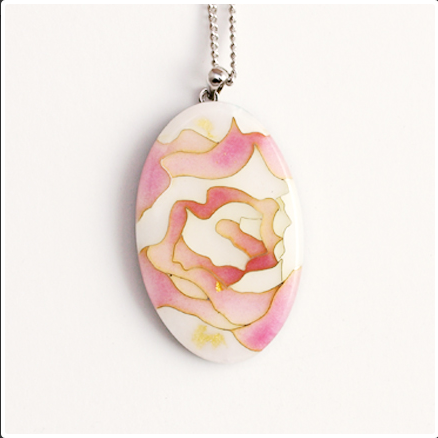Yusen-Shippo Pendant Necklace - Rose Pink, Japanese Jewelry