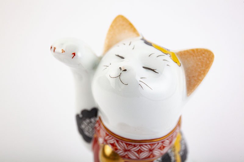 Arita Yaki(ware) Japanese Lucky Cat Figure - Camellia