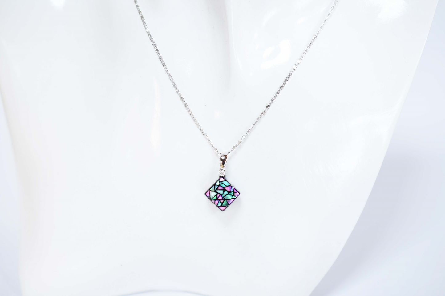Raden Pendant Necklace - Stained Glass Style / Pink Color / Small Size-, Japanese Lacquer Jewelry, Kyoto Jewelry