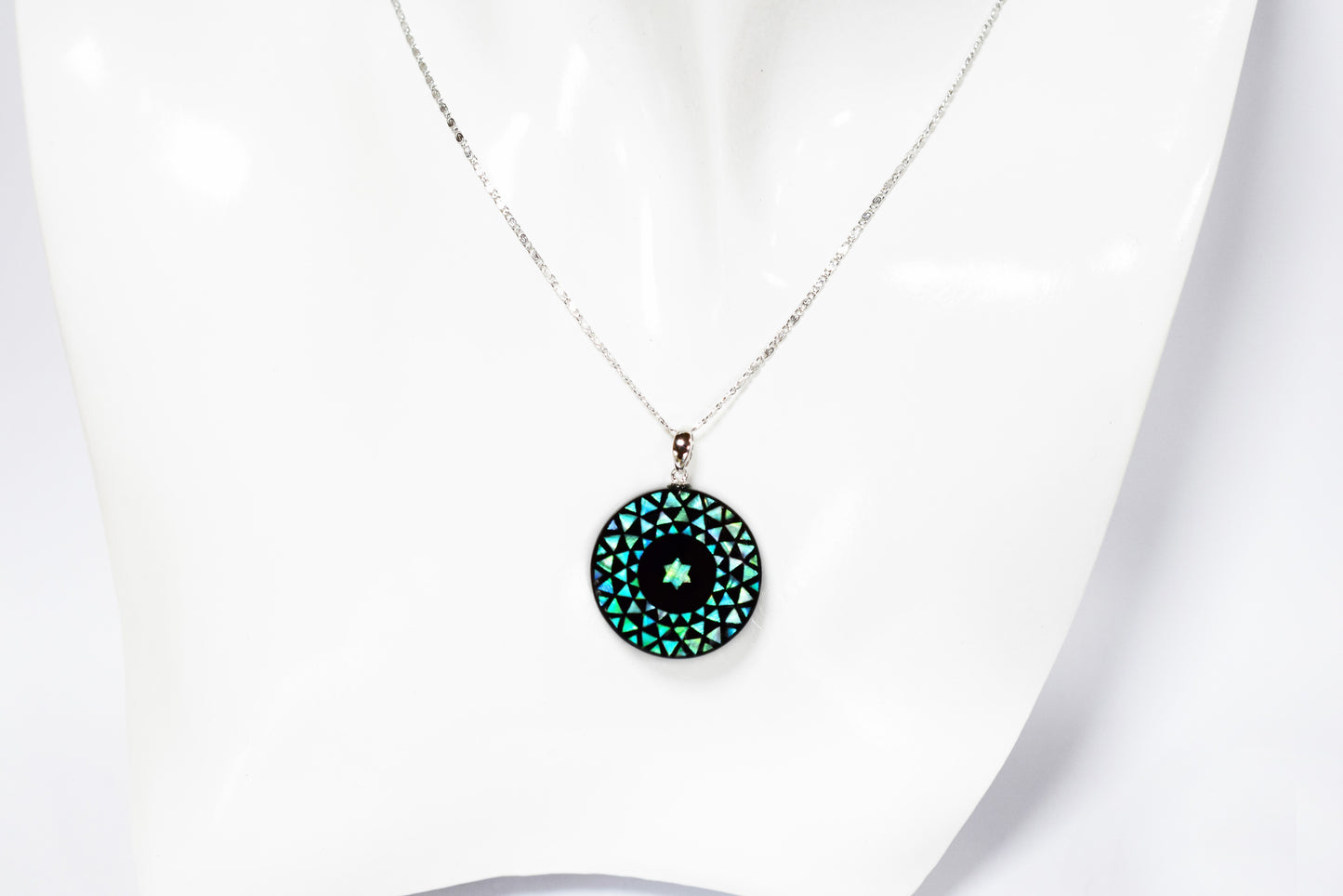 Raden Pendant Necklace - Geometry / Green Color / Small Size-, Japanese Lacquer Jewelry, Kyoto Jewelry