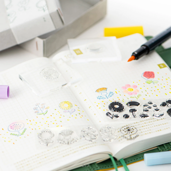 Mizushima: Jizai Clear Stamp Picture Coloring Set (Flower), Hobonichi Accessories