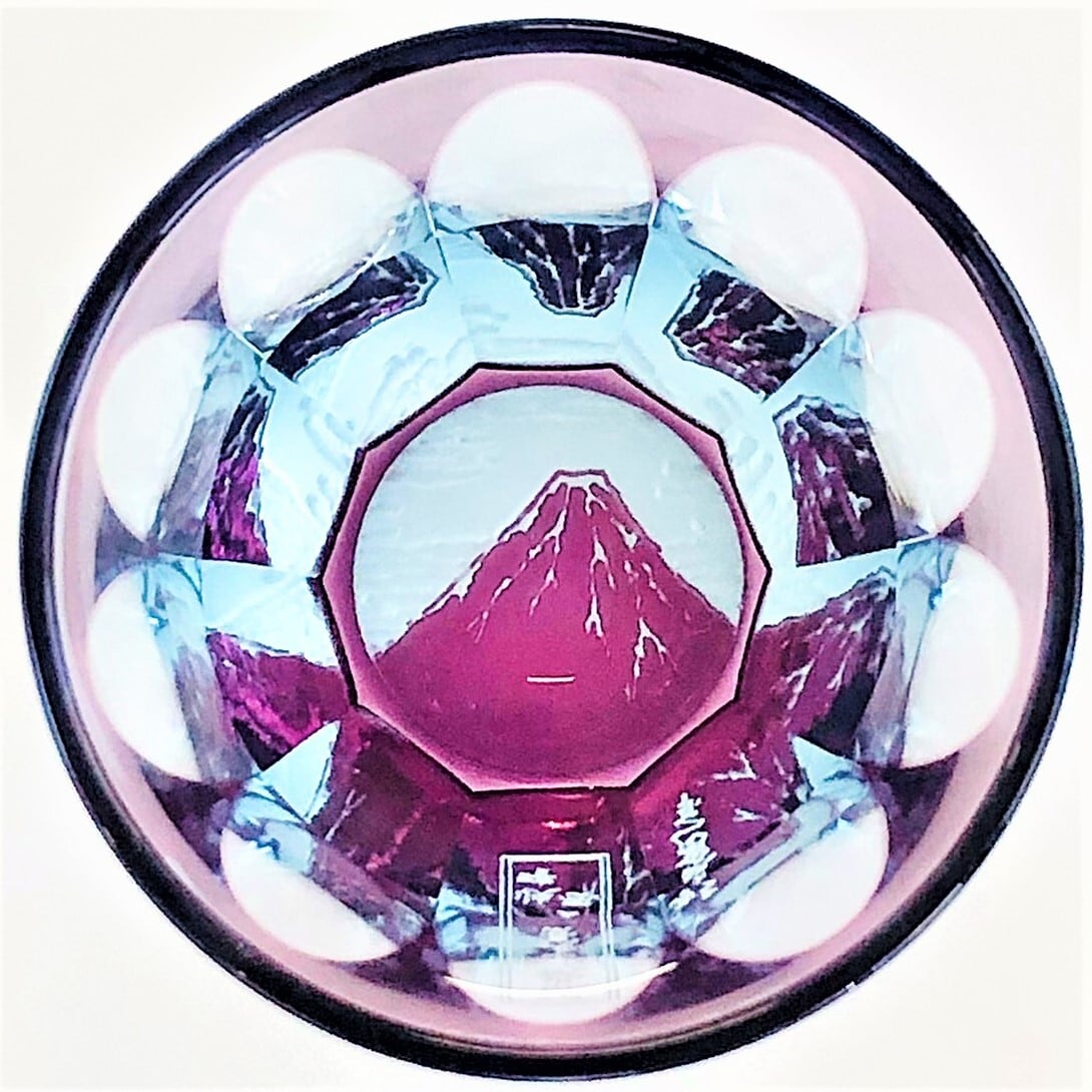 Edo Kiriko Glass Tumbler - Red Fuji by Katsushika Hokusai (Pink × Light Blue)