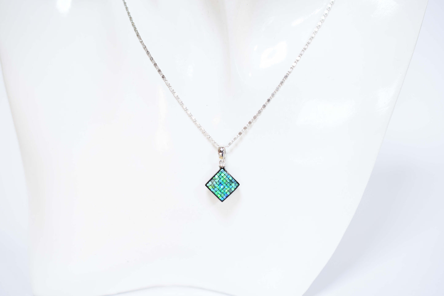 Raden Pendant Necklace - Square / Green Color / Small Size-, Japanese Lacquer Jewelry, Kyoto Jewelry
