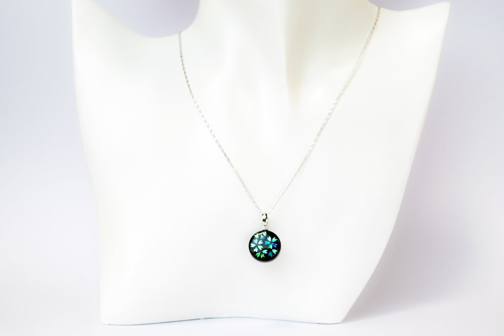 Raden Pendant Necklace - Cherry Blossom / Green Color / Medium Size-, Japanese Lacquer Jewelry, Kyoto Jewelry