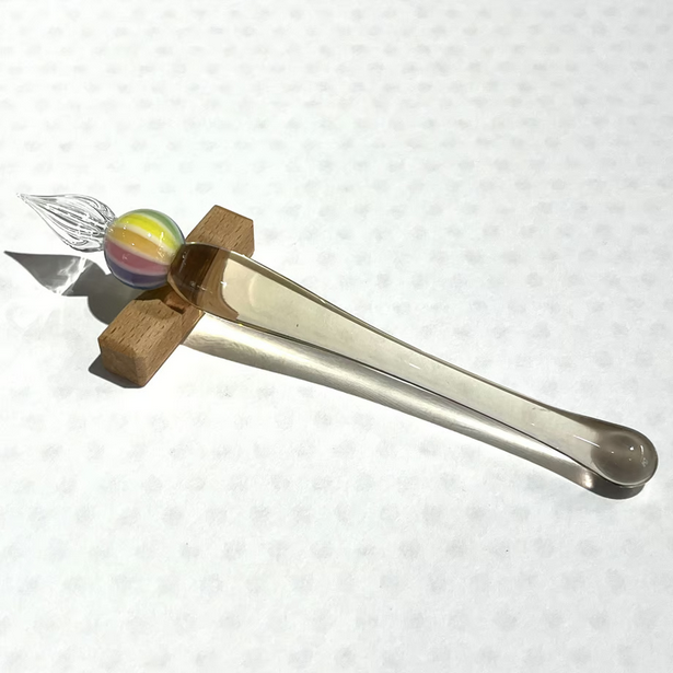 Japanese Glass Dip Pen - Rainbow Ball / Light Amber - , Gifts for Writers
