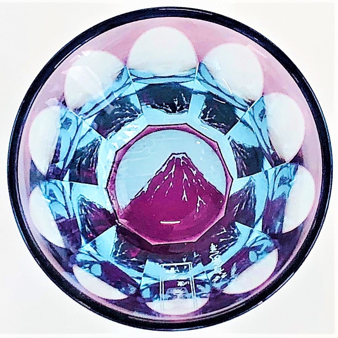 Edo Kiriko Glass Tumbler - Red Fuji by Katsushika Hokusai (Pink × Light Blue)