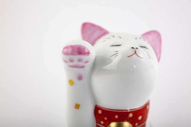 Arita Yaki(ware) Japanese Lucky Cat Figure - Cherry Blossom