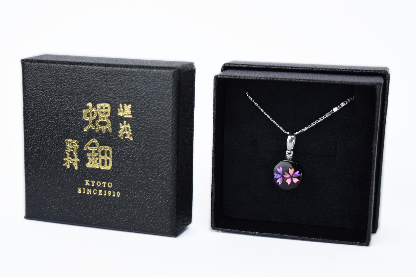 Raden Pendant Necklace - Cherry Blossom / Pink Color / Small Size-, Japanese Lacquer Jewelry, Kyoto Jewelry