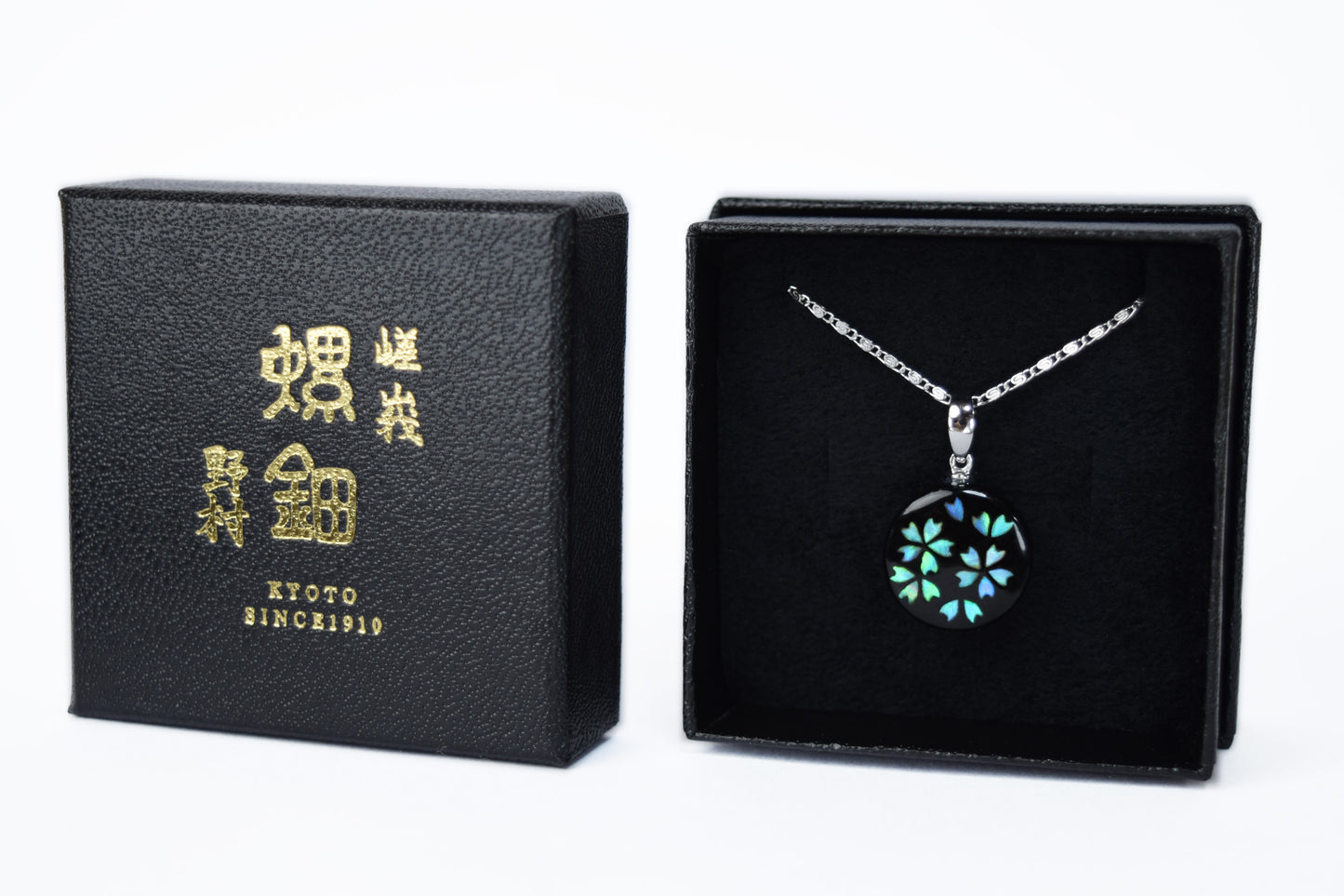 Raden Pendant Necklace - Cherry Blossom / Green Color / Medium Size-, Japanese Lacquer Jewelry, Kyoto Jewelry