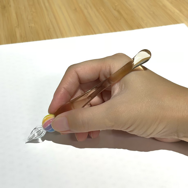 Japanese Glass Dip Pen - Rainbow Ball / Light Amber - , Gifts for Writers