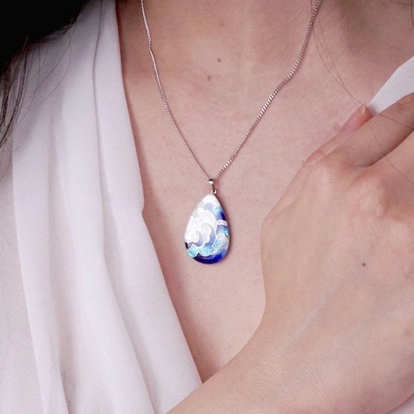 Yusen-Shippo Pendant Necklace - Wave, Japanese Jewelry