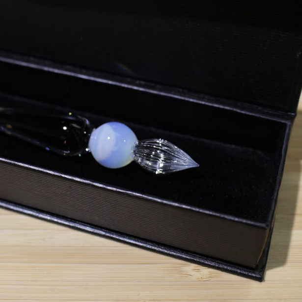 Japanese Glass Dip Pen - Short / Clear × White Opal - , Gifts for Writers