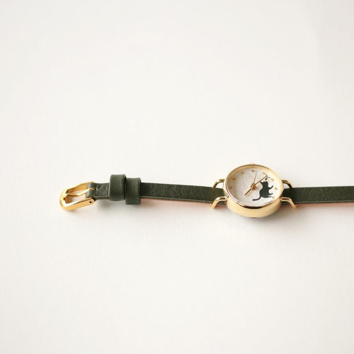 Women's Wristwatch - Cat and Seed Leaf, Japanese handmade wrist watch