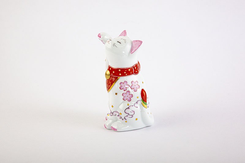 Arita Yaki(ware) Japanese Lucky Cat Figure - Cherry Blossom