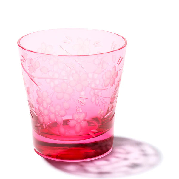 Edo Kiriko Old Glass - Cherry Blossom / Pink - , Rock Glass , Whiskey Glass , Made in Japan , traditional Japanese cut glass