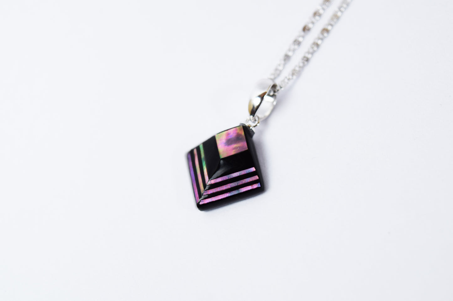 Raden Pendant Necklace - Moonlight on Water / Pink Color / Small Size-, Japanese Lacquer Jewelry, Kyoto Jewelry