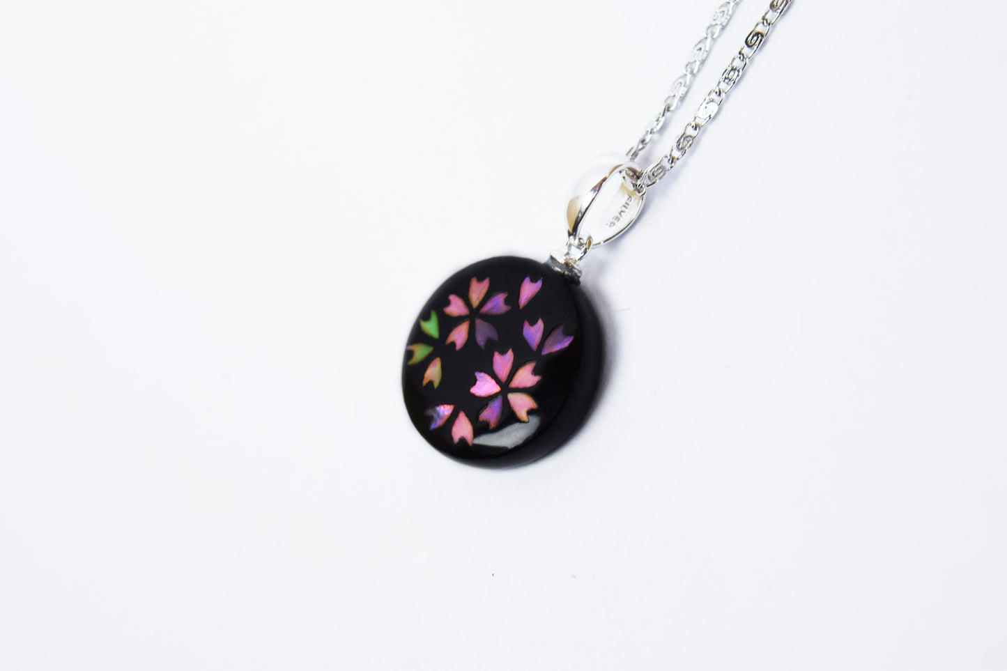Raden Pendant Necklace - Cherry Blossom / Pink Color / Medium Size-, Japanese Lacquer Jewelry, Kyoto Jewelry