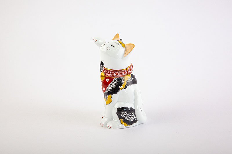 Arita Yaki(ware) Japanese Lucky Cat Figure - Camellia