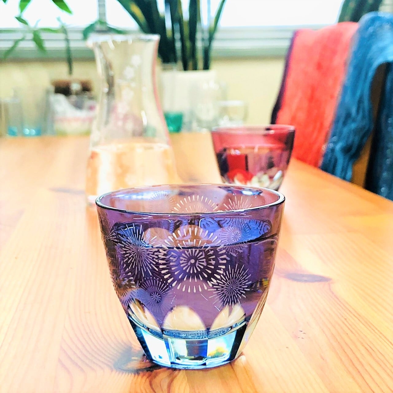 Edo Kiriko Glass Tumbler - Fireworks (Purple × Light Blue)