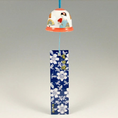 Arita Yaki(ware) Japanese Wind Bell - Folding Fan and Japanese Woman -, Japanese furin, Japanese wind bell, Japanese ceramic wind chime