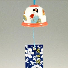 Arita Yaki(ware) Japanese Wind Bell - Folding Fan and Japanese Woman -, Japanese furin, Japanese wind bell, Japanese ceramic wind chime