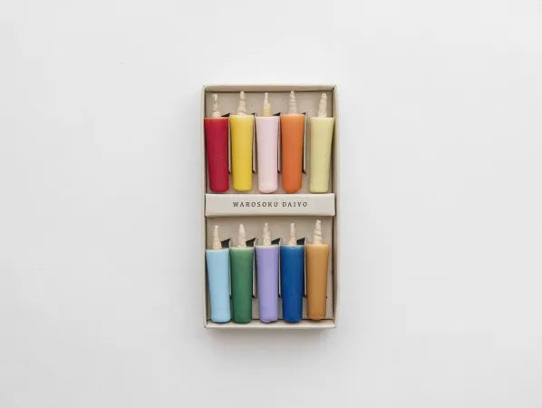DAIYO Colorful Rice Wax Candles 10 pcs Set - Vivid Colors -, Japanese Wa-Rousoku (Japanese candle)