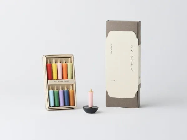 DAIYO Colorful Rice Wax Candles with Ceramic Candle Holder (Black) Gift set - Vivid Colors -, Japanese Wa-Rousoku (Japanese candle)