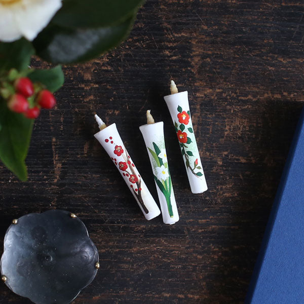 DAIYO Hand Painted Rice Wax Candles 12 pcs Set - Four Seasons Flower -, Japanese Wa-Rousoku (Japanese candle)