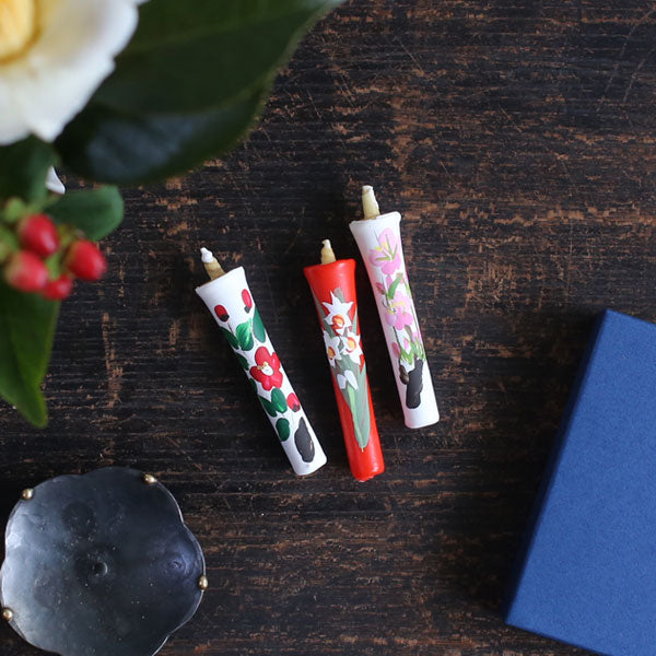 DAIYO Hand Painted Rice Wax Candles 5 pcs Set - Flower -, Japanese Wa-Rousoku (Japanese candle)