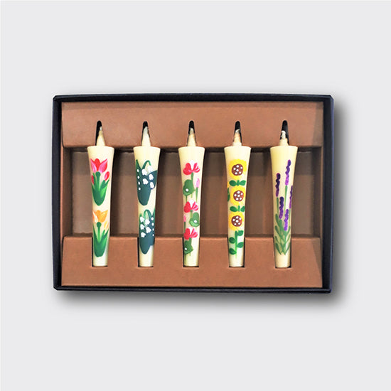 Echigo Flower Candle Hand Painted Small Candles 5 pcs Set, Japanese Wa-Rousoku (Japanese candle)