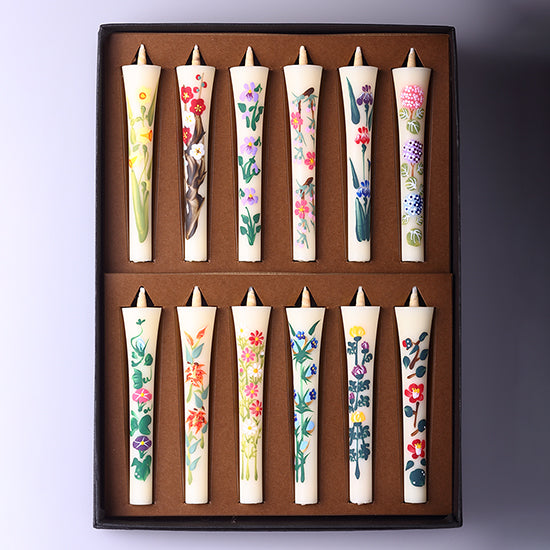 Echigo Flower Candle Hand Painted Candles 12 pcs Set - Four Seasons Flower -, Japanese Wa-Rousoku (Japanese candle)