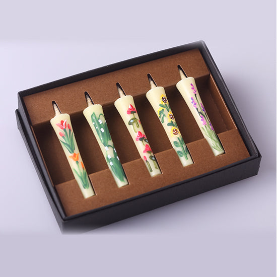 Echigo Flower Candle Hand Painted Small Candles 5 pcs Set, Japanese Wa-Rousoku (Japanese candle)