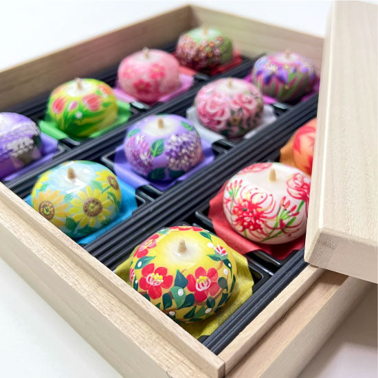 Echigo Flower Candle Hand Painted Round Candles 12 pcs Set - Four Seasons Flower -, Japanese Wa-Rousoku (Japanese candle)