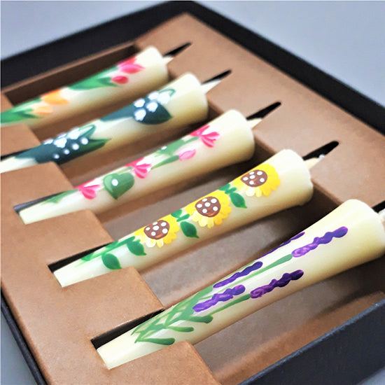 Echigo Flower Candle Hand Painted Small Candles 5 pcs Set, Japanese Wa-Rousoku (Japanese candle)