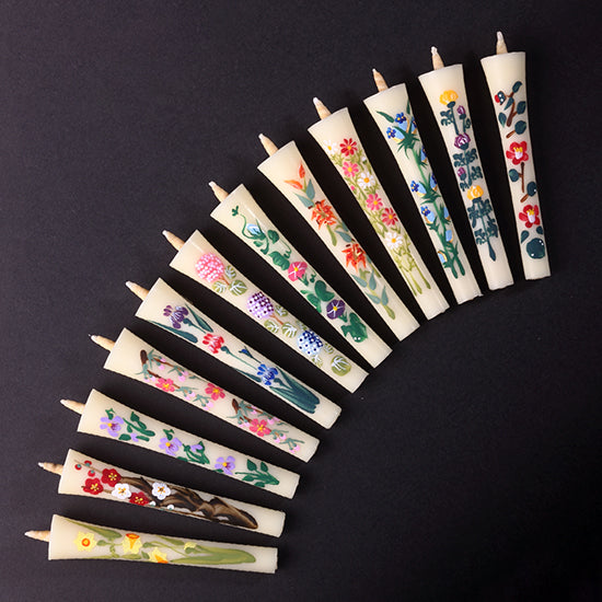 Echigo Flower Candle Hand Painted Candles 12 pcs Set - Four Seasons Flower -, Japanese Wa-Rousoku (Japanese candle)