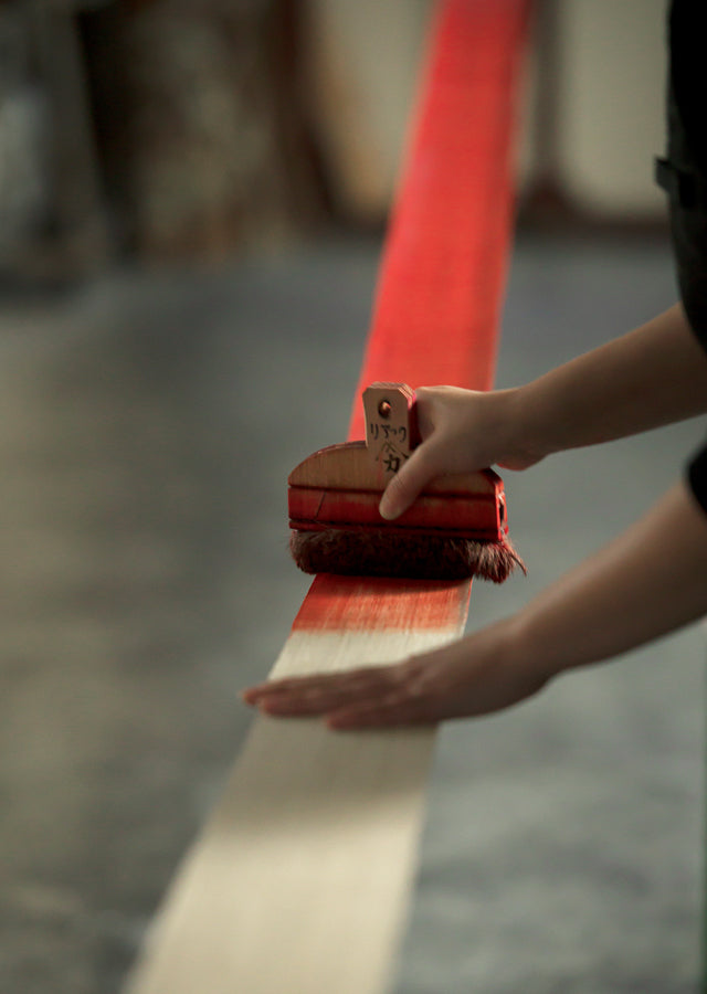 Hand-dyed Linen Japanese Narrow Tapestry with Kumihimo - Red -, Kyoto Noren, Japanese wall hanging scroll