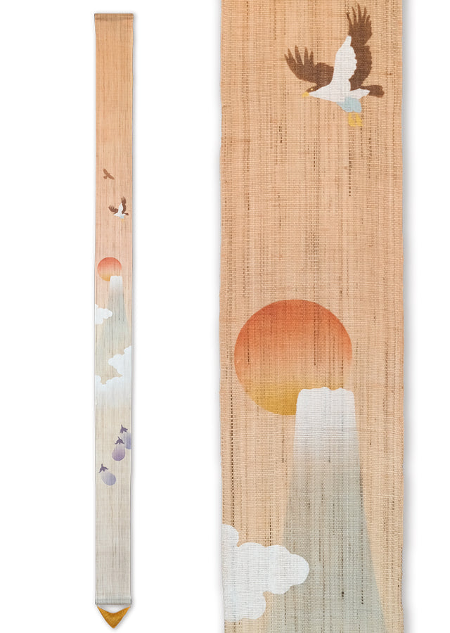 Hand-dyed Linen Japanese Narrow Tapestry - Hatsu-yume (The first dream of the year) -, Kyoto Noren, Japanese wall hanging scroll