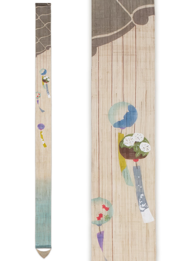 Hand-dyed Linen Japanese Narrow Tapestry - Furin(Japanese wind bell) -, Kyoto Noren, Japanese wall hanging scroll