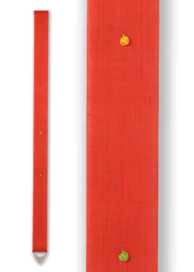 Hand-dyed Linen Japanese Narrow Tapestry with Kumihimo - Red -, Kyoto Noren, Japanese wall hanging scroll