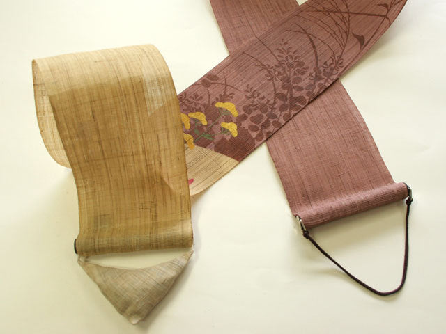Hand-dyed Linen Japanese Narrow Tapestry - The Seven Flowers of Autumn -, Kyoto Noren, Japanese wall hanging scroll