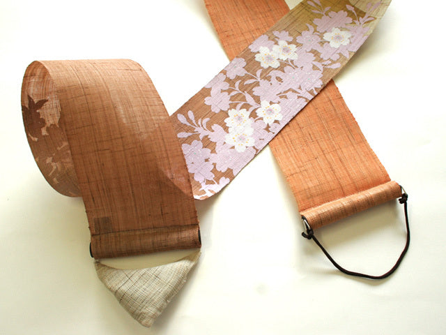 Hand-dyed Linen Japanese Narrow Tapestry - Cherry Blossom and Five-storied Pagoda -, Kyoto Noren, Japanese wall hanging scroll