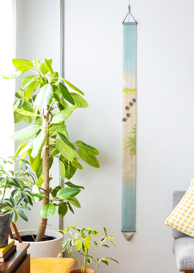 Hand-dyed Linen Japanese Narrow Tapestry - Saotome (rice planting women) -, Kyoto Noren, Japanese wall hanging scroll